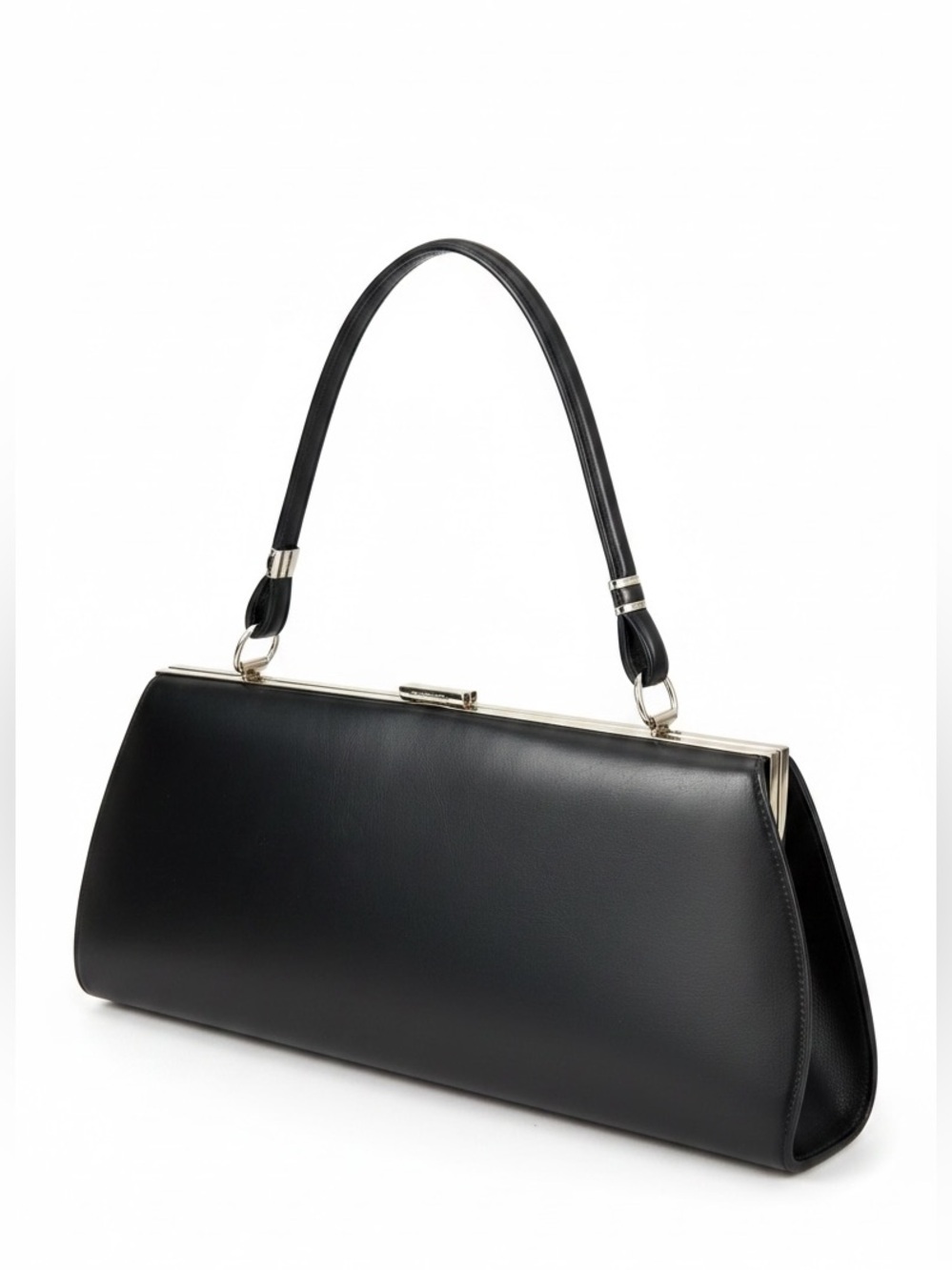 Black Faux Leather Clutch Shoulder Bag Minimalist Vintage Style